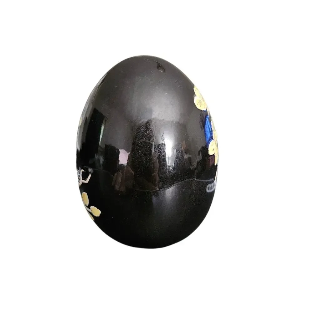 Hand Painted Black Floral Ceramic Decorative Egg Art Pottery Home Decor